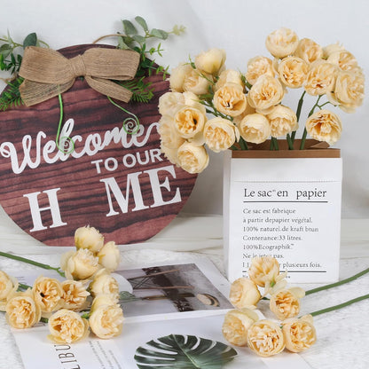 Ranunculus Artificial Flowers Peonies Flowers 18 PCS Silk Artificial Peonies Faux Ranunculus for for DIY Wedding Bouquet Bridal Shower Filler Flowers Décor(Champagne)