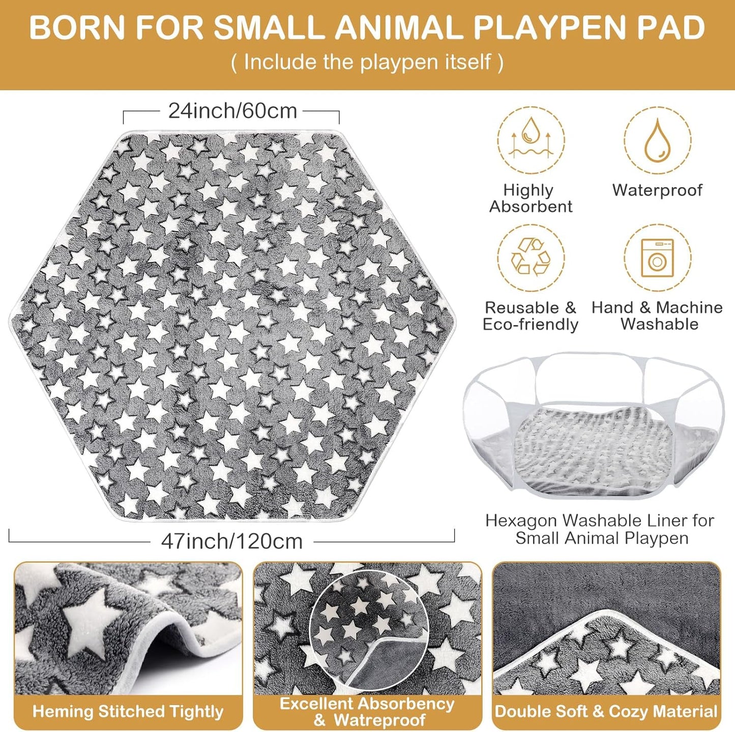 Hamster Playpen with Mat Small Animal Cage Tent Breathable Transparent Guinea Pig Playpen Waterproof Portable Yard Fence Mat Foldable Exercise Playpen Outdoor Indoor (Blue,Star)
