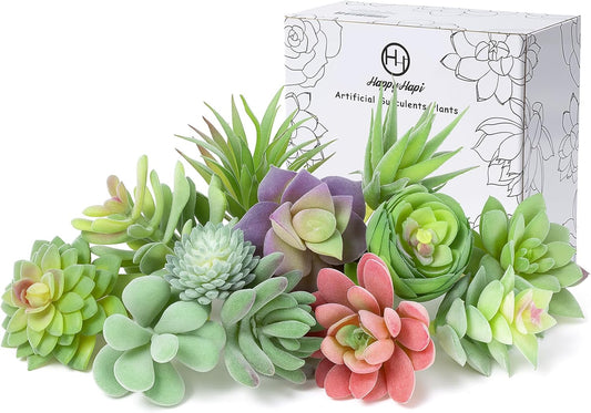 12 Pcs Artificial Succulents, Mini Fake Plants Unpotted | Flocked Small Artificial Succulents Assortment, Faux Succulents Floral Decor for Party, Cake, Garden, Outdoor