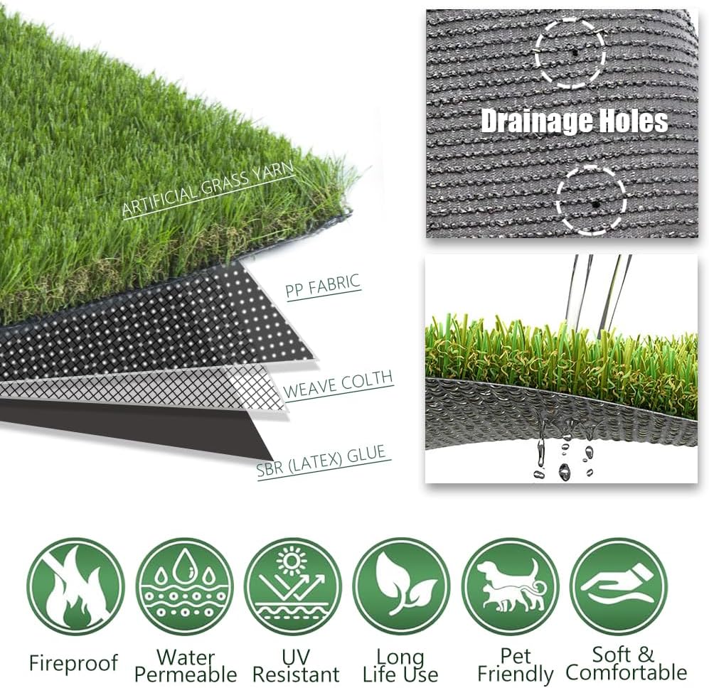 Luxurious Artificial Grass 1.77 Inch Ultrathick Turf 7 X 15 Feet