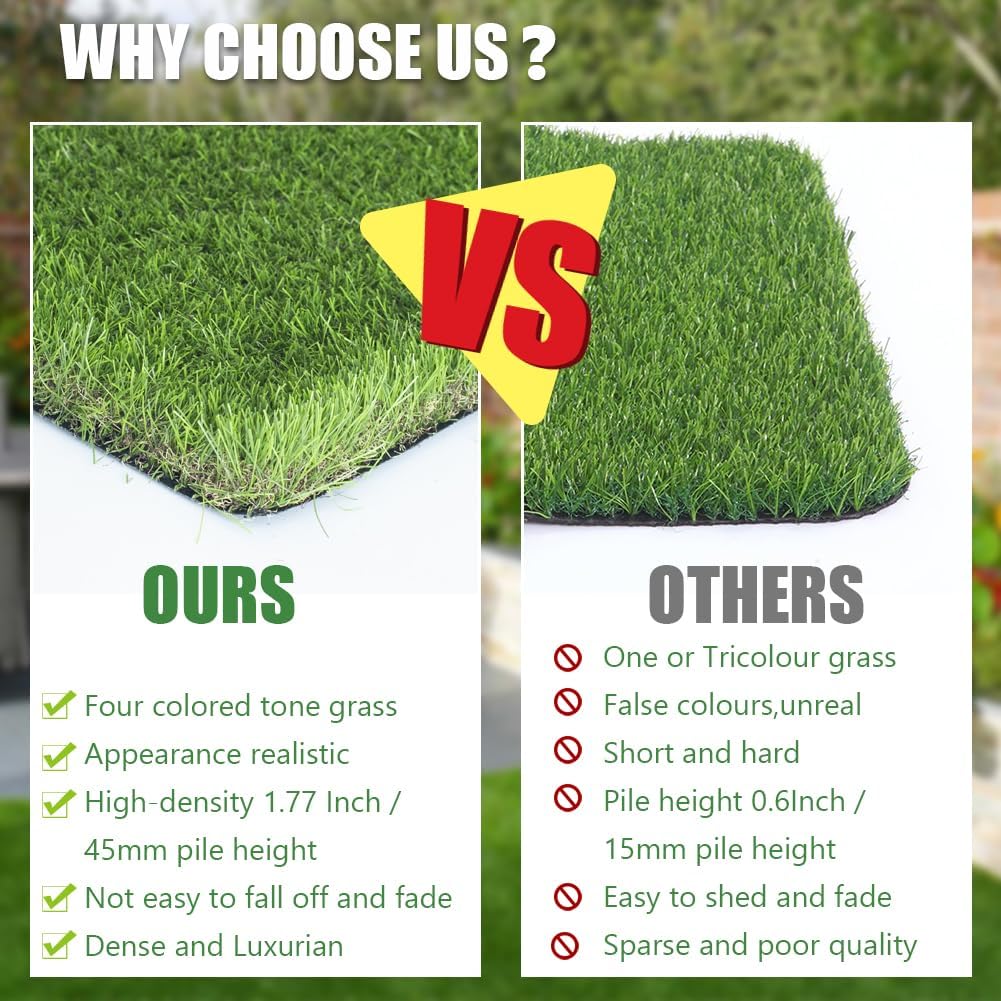 Luxurious Artificial Grass 1.77 Inch Ultrathick Turf 7 X 15 Feet