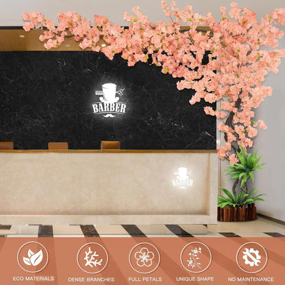 4 Pack 6.5 FT Champagne Pink Cherry Blossom Vines with LED Lights | Four 6.5 Ft Champagne Pink Blossom Vines with LED Lights for Weddings, Parties, Offices and Indoor or Outdoor Decor.