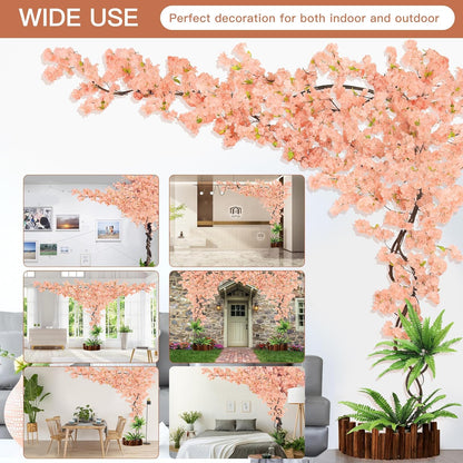 4 Pack 6.5 FT Champagne Pink Cherry Blossom Vines with LED Lights | Four 6.5 Ft Champagne Pink Blossom Vines with LED Lights for Weddings, Parties, Offices and Indoor or Outdoor Decor.
