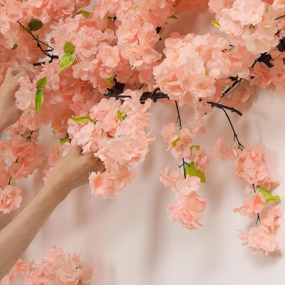 4 Pack 6.5 FT Champagne Pink Cherry Blossom Vines with LED Lights | Four 6.5 Ft Champagne Pink Blossom Vines with LED Lights for Weddings, Parties, Offices and Indoor or Outdoor Decor.