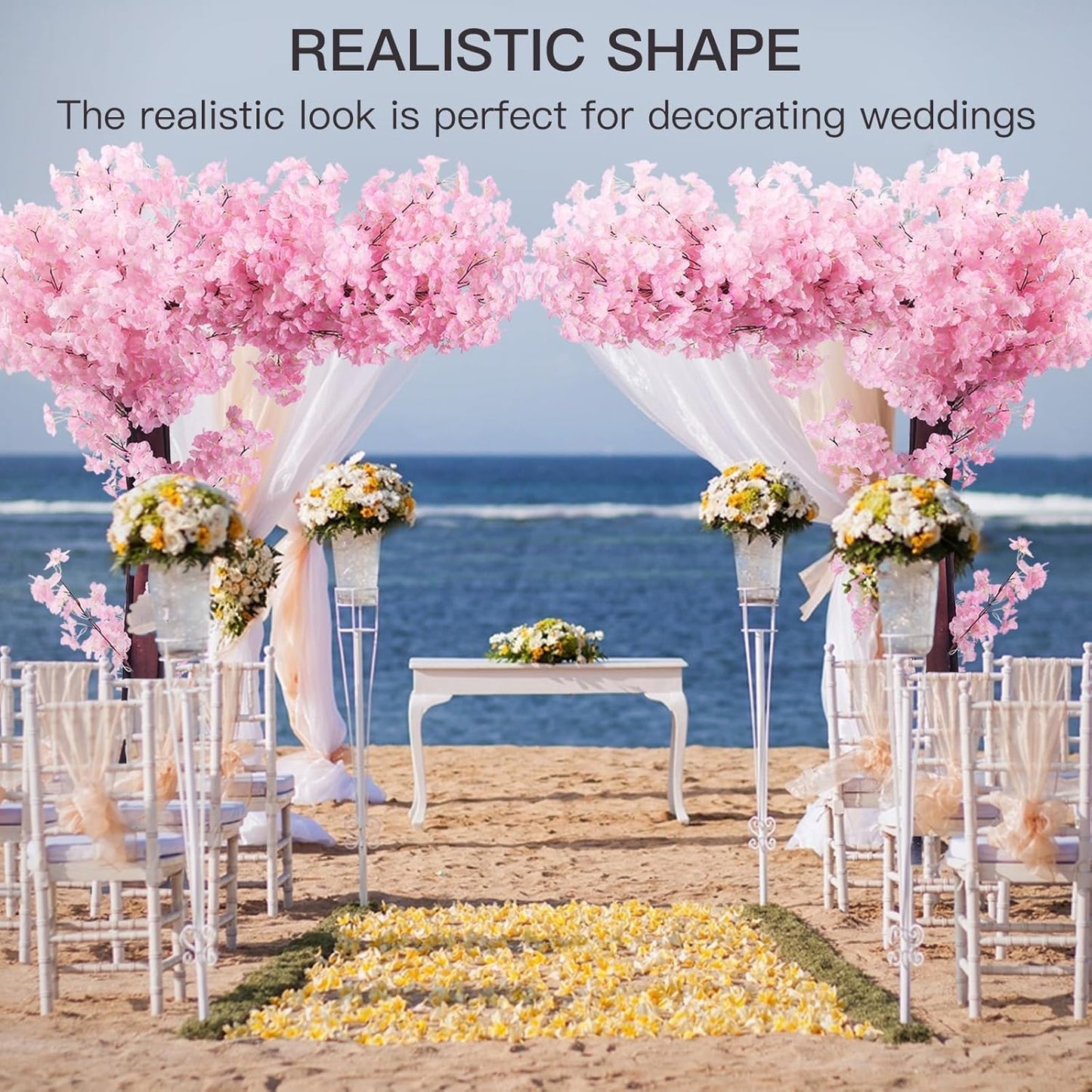 4 Pack 6.5 FT Champagne Pink Cherry Blossom Vines with LED Lights | Four 6.5 Ft Champagne Pink Blossom Vines with LED Lights for Weddings, Parties, Offices and Indoor or Outdoor Decor.