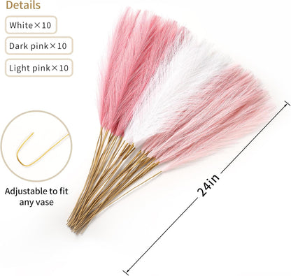 30pcs White Pampas Grass - 24 Inch Faux Pampas Grass Decor, Artificial Tall Pampas Grass for Wedding Flower Arrangement, Party Decorations, Christmas and Home Decor (White)