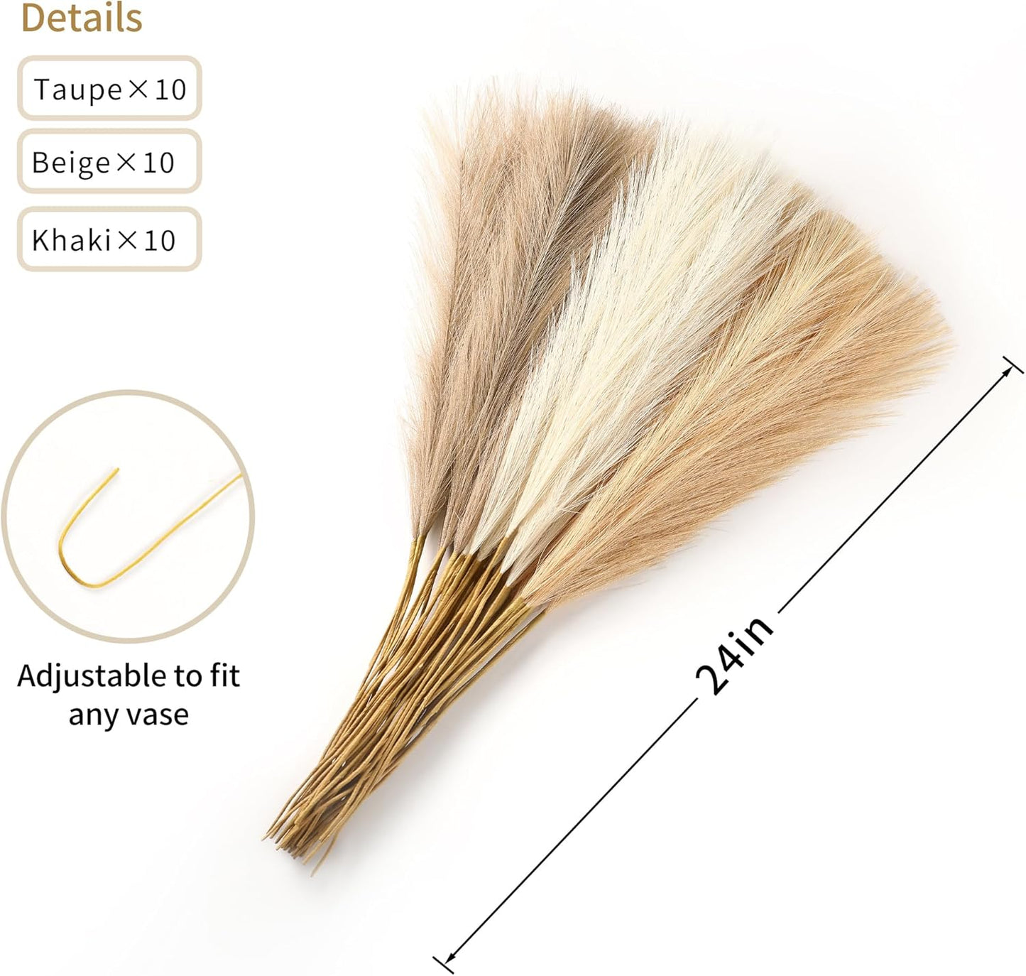 30pcs White Pampas Grass - 24 Inch Faux Pampas Grass Decor, Artificial Tall Pampas Grass for Wedding Flower Arrangement, Party Decorations, Christmas and Home Decor (White)