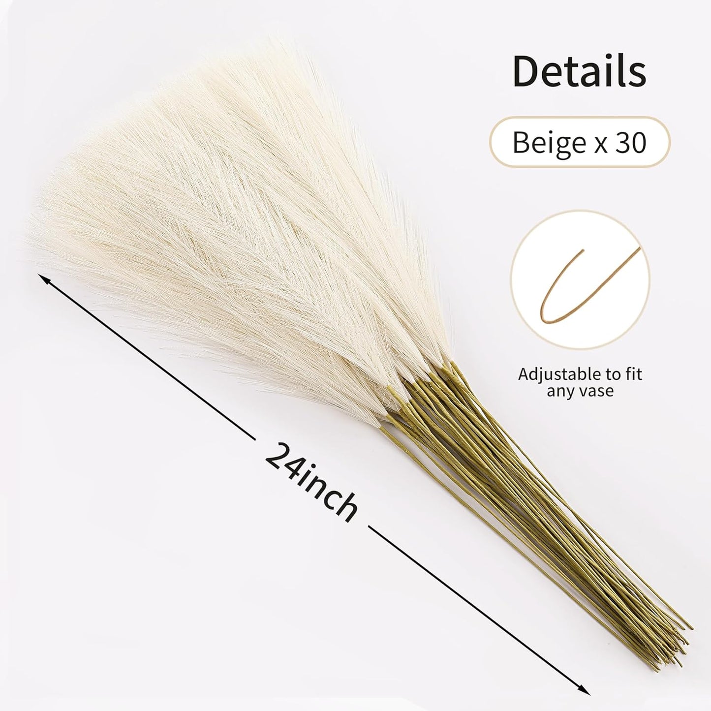 30pcs White Pampas Grass - 24 Inch Faux Pampas Grass Decor, Artificial Tall Pampas Grass for Wedding Flower Arrangement, Party Decorations, Christmas and Home Decor (White)