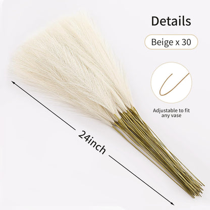 30pcs White Pampas Grass - 24 Inch Faux Pampas Grass Decor, Artificial Tall Pampas Grass for Wedding Flower Arrangement, Party Decorations, Christmas and Home Decor (White)