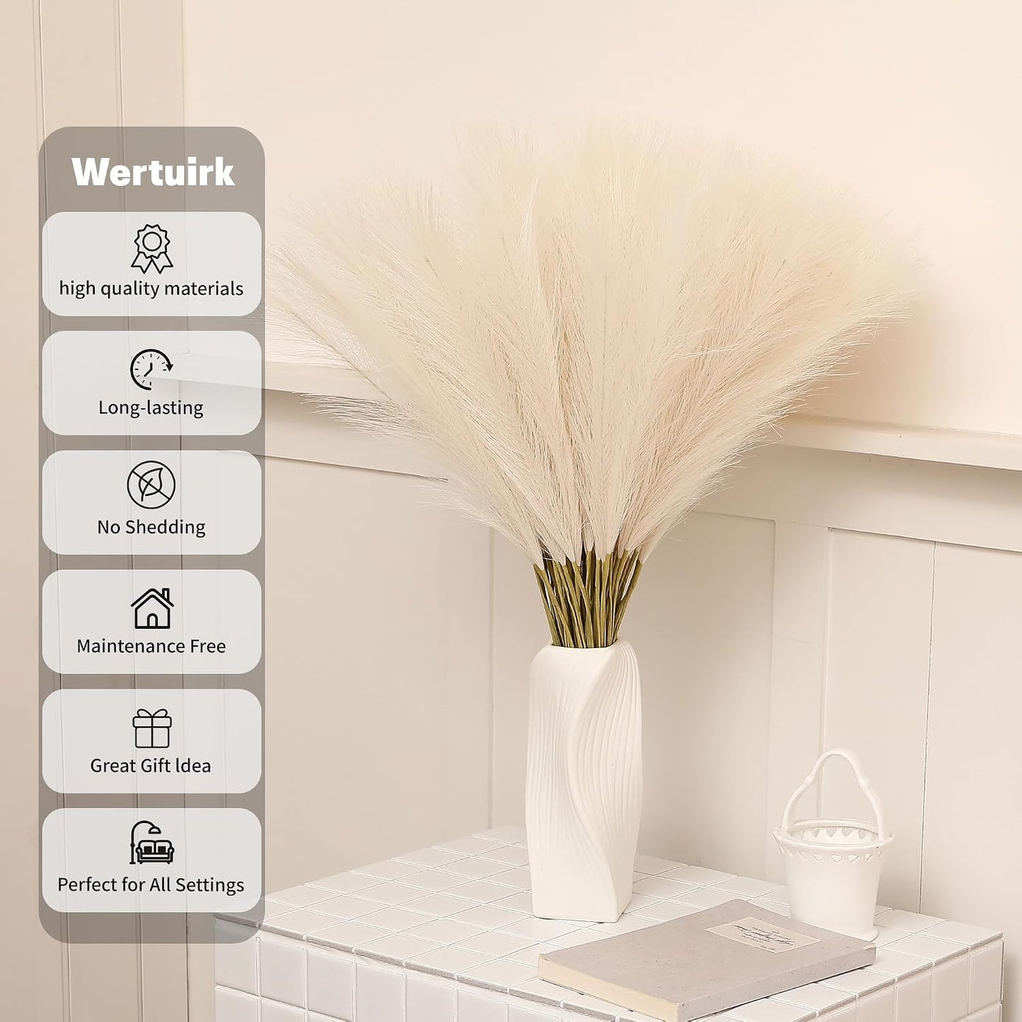 30pcs White Pampas Grass - 24 Inch Faux Pampas Grass Decor, Artificial Tall Pampas Grass for Wedding Flower Arrangement, Party Decorations, Christmas and Home Decor (White)