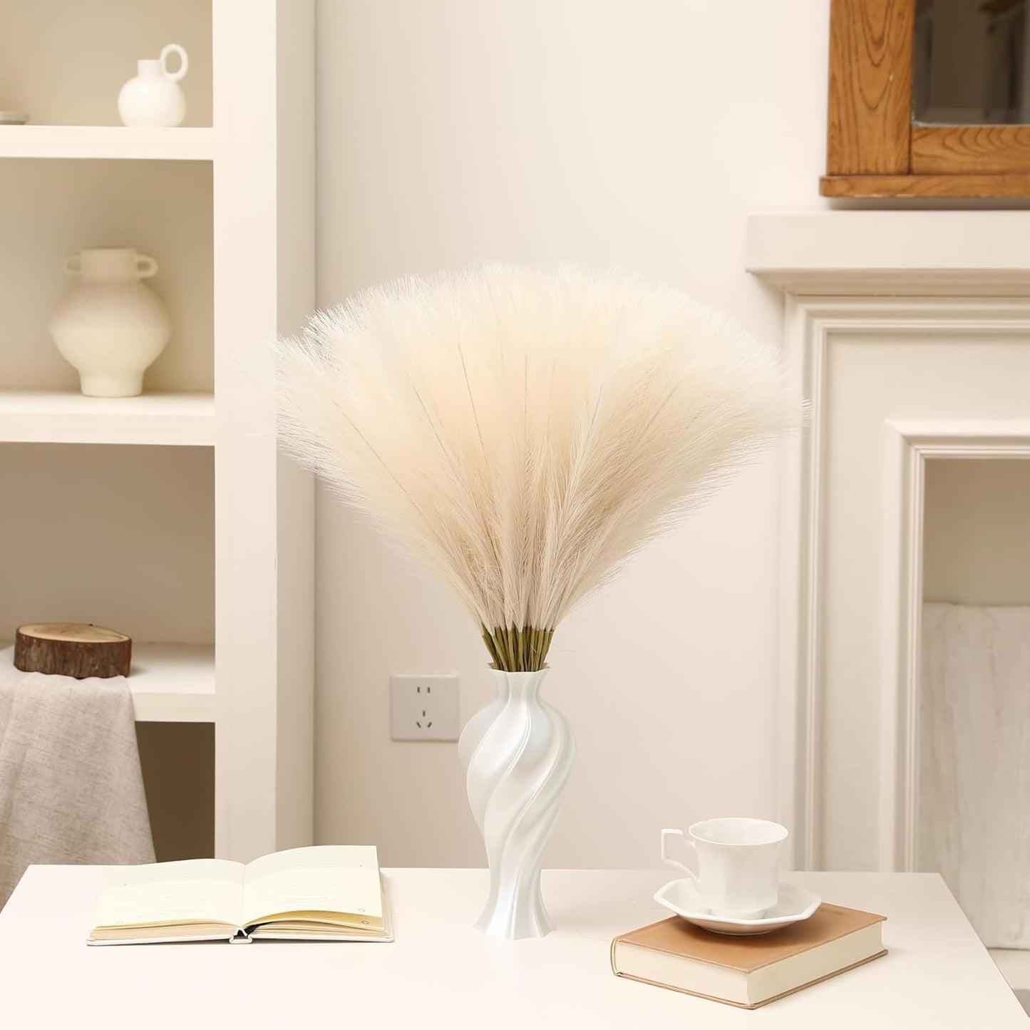 30pcs White Pampas Grass - 24 Inch Faux Pampas Grass Decor, Artificial Tall Pampas Grass for Wedding Flower Arrangement, Party Decorations, Christmas and Home Decor (White)