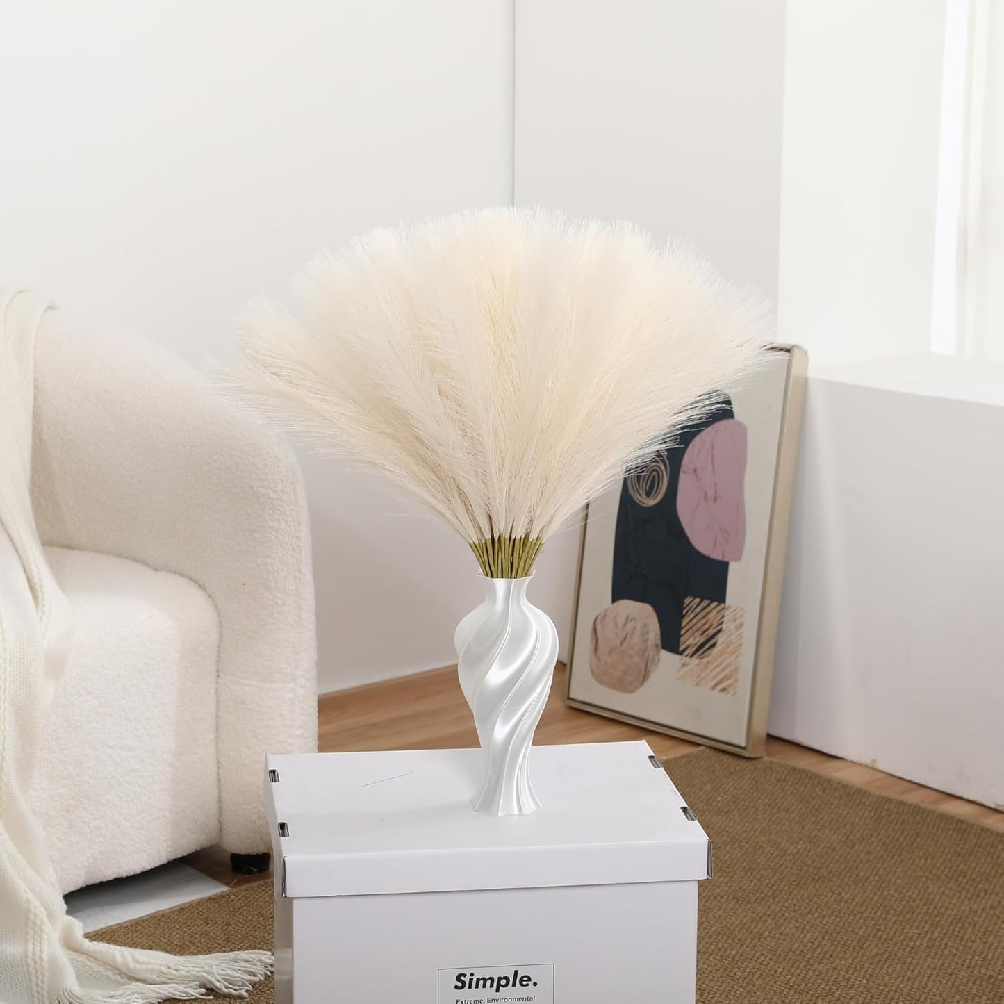 30pcs White Pampas Grass - 24 Inch Faux Pampas Grass Decor, Artificial Tall Pampas Grass for Wedding Flower Arrangement, Party Decorations, Christmas and Home Decor (White)