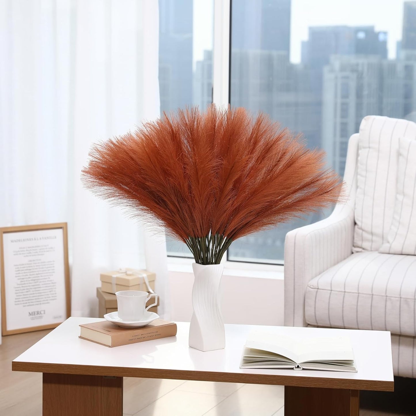 30pcs White Pampas Grass - 24 Inch Faux Pampas Grass Decor, Artificial Tall Pampas Grass for Wedding Flower Arrangement, Party Decorations, Christmas and Home Decor (White)