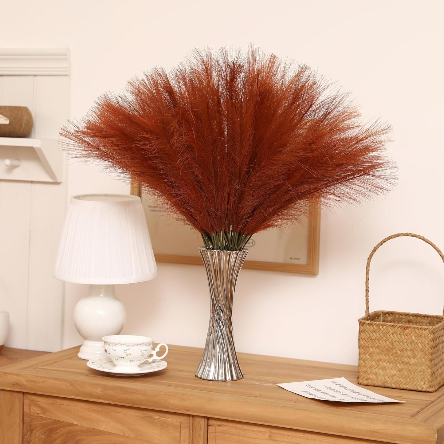 30pcs White Pampas Grass - 24 Inch Faux Pampas Grass Decor, Artificial Tall Pampas Grass for Wedding Flower Arrangement, Party Decorations, Christmas and Home Decor (White)