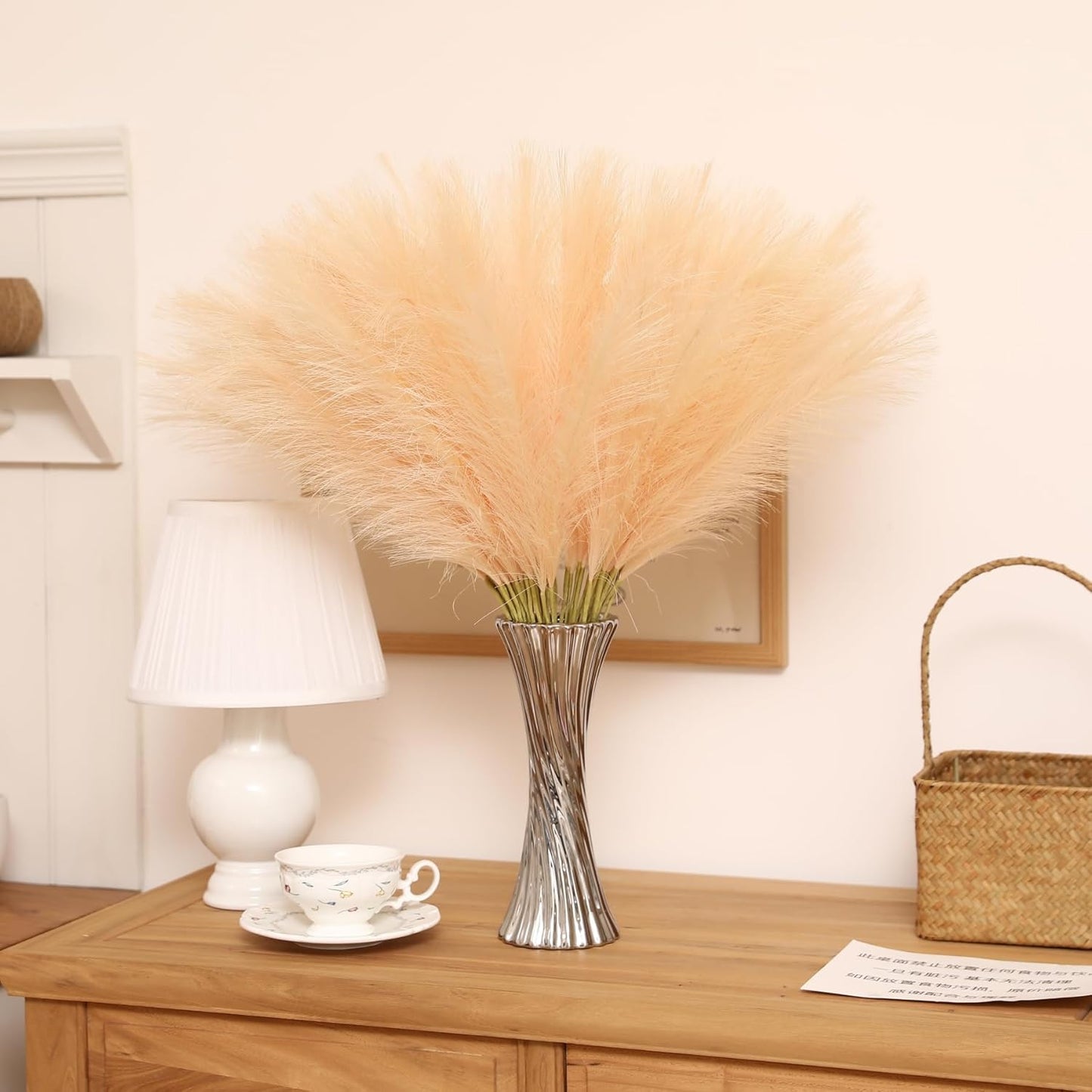 30pcs White Pampas Grass - 24 Inch Faux Pampas Grass Decor, Artificial Tall Pampas Grass for Wedding Flower Arrangement, Party Decorations, Christmas and Home Decor (White)
