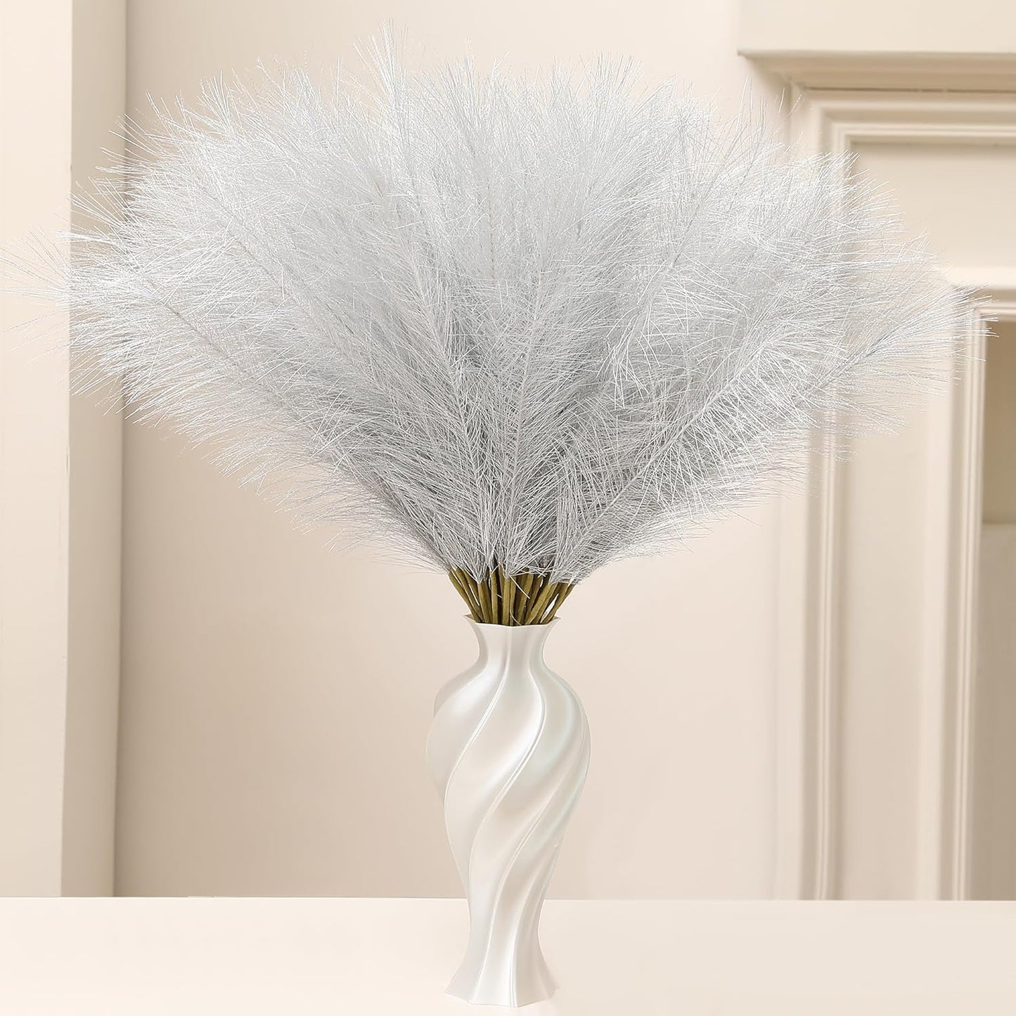 30pcs White Pampas Grass - 24 Inch Faux Pampas Grass Decor, Artificial Tall Pampas Grass for Wedding Flower Arrangement, Party Decorations, Christmas and Home Decor (White)