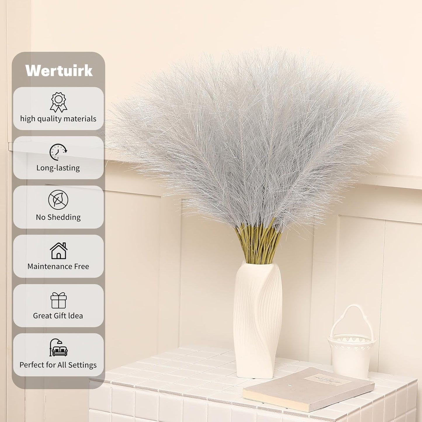 30pcs White Pampas Grass - 24 Inch Faux Pampas Grass Decor, Artificial Tall Pampas Grass for Wedding Flower Arrangement, Party Decorations, Christmas and Home Decor (White)