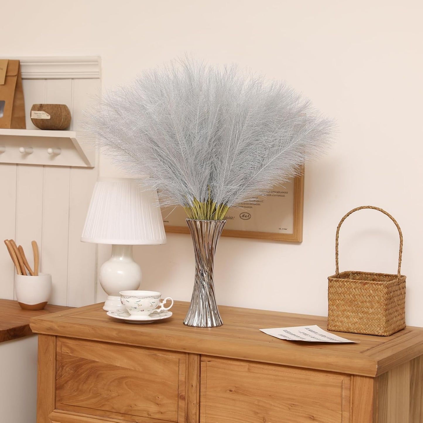 30pcs White Pampas Grass - 24 Inch Faux Pampas Grass Decor, Artificial Tall Pampas Grass for Wedding Flower Arrangement, Party Decorations, Christmas and Home Decor (White)