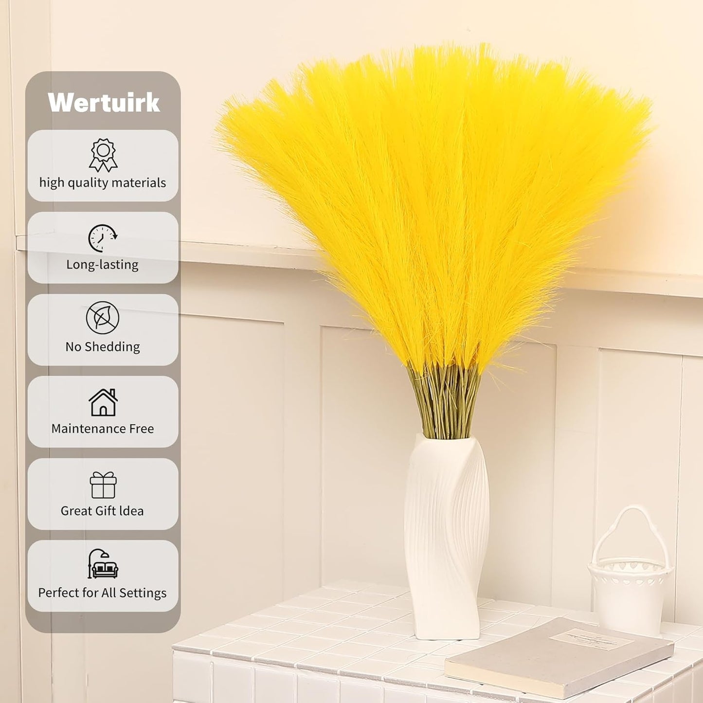 30pcs White Pampas Grass - 24 Inch Faux Pampas Grass Decor, Artificial Tall Pampas Grass for Wedding Flower Arrangement, Party Decorations, Christmas and Home Decor (White)