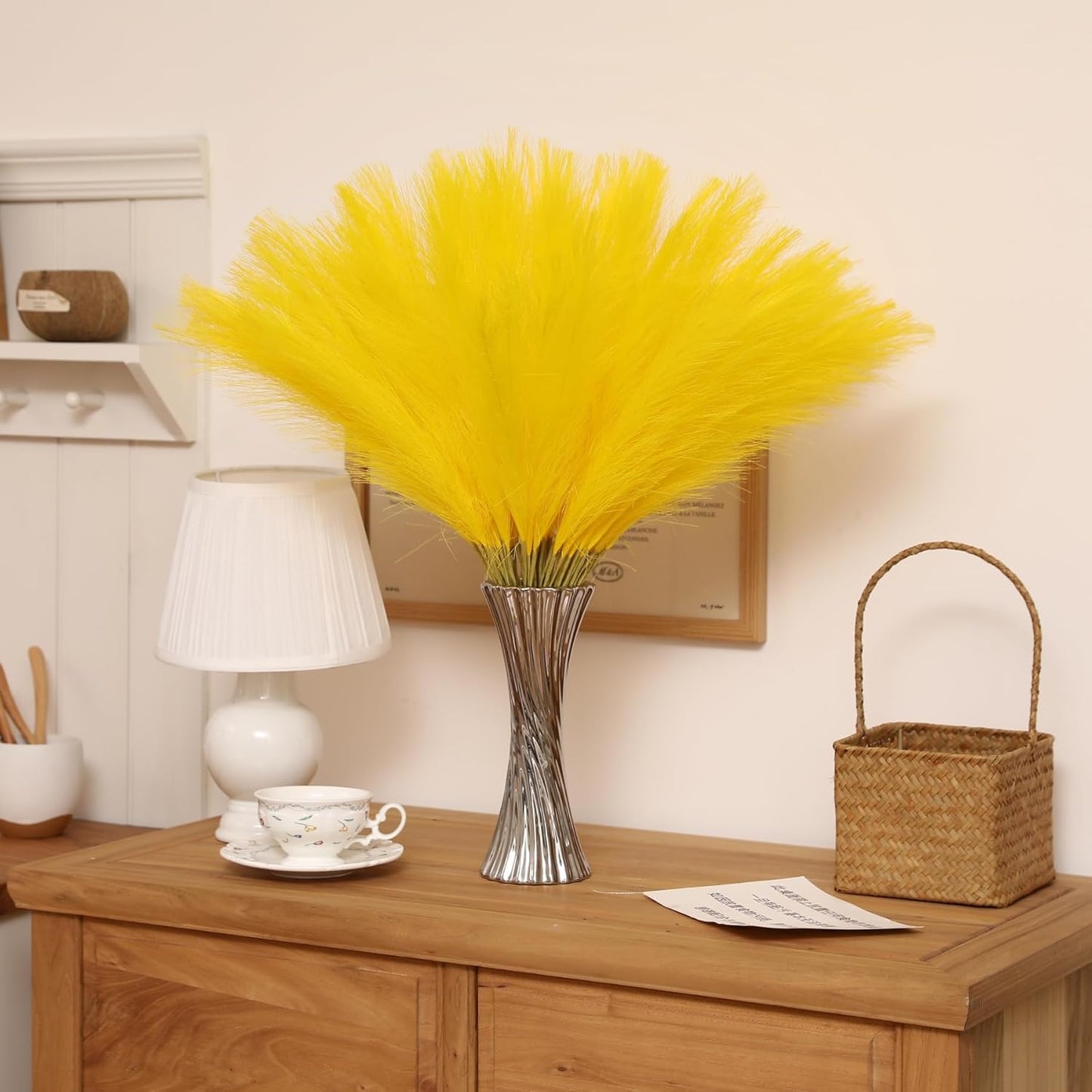 30pcs White Pampas Grass - 24 Inch Faux Pampas Grass Decor, Artificial Tall Pampas Grass for Wedding Flower Arrangement, Party Decorations, Christmas and Home Decor (White)