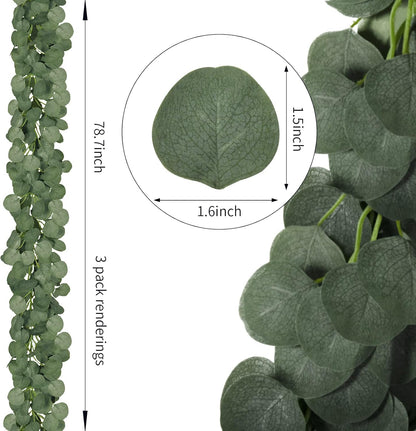 12 Pack 84Ft Eucalyptus Garland,Artificial Eucalyptus Leaves Table Greenery Garland Wreath Vines for Wedding Party Table Fireplace Bedroom Wall Room Decor