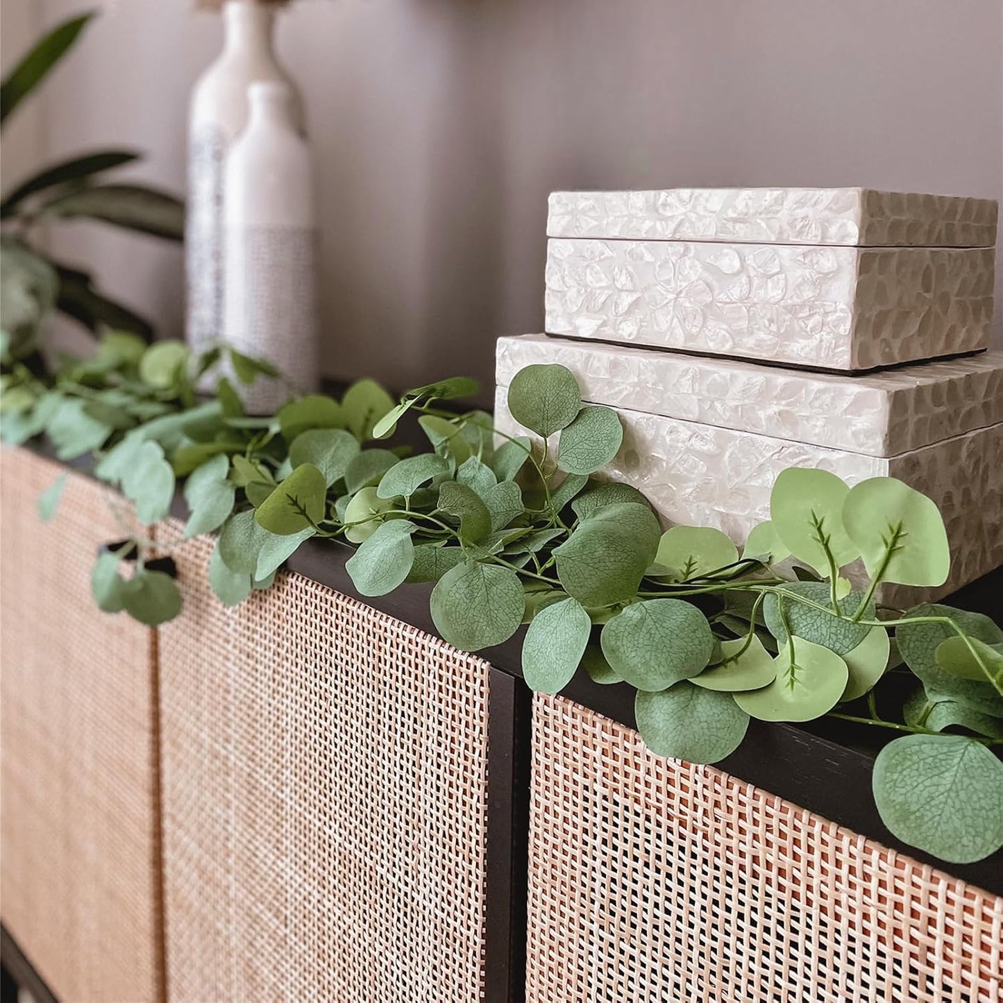 12 Pack 84Ft Eucalyptus Garland,Artificial Eucalyptus Leaves Table Greenery Garland Wreath Vines for Wedding Party Table Fireplace Bedroom Wall Room Decor