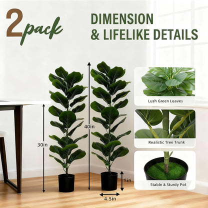 2 Pack Artificial Fiddle Leaf Fig Tree - 30" Fake Ficus Lyrata Artificial Tree in Pots, Fake Plants Indoor for Home or Office Decor, Artificial Plants Floor Housewarming Gift