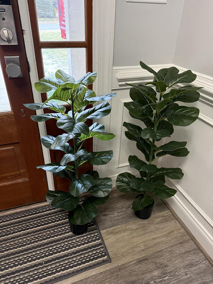 2 Pack Artificial Fiddle Leaf Fig Tree - 30" Fake Ficus Lyrata Artificial Tree in Pots, Fake Plants Indoor for Home or Office Decor, Artificial Plants Floor Housewarming Gift