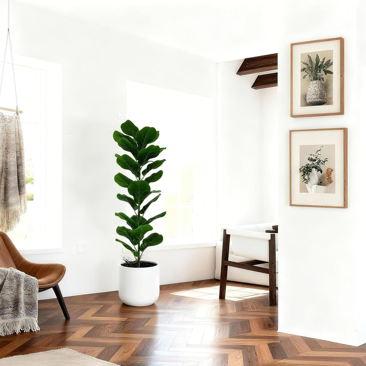 2 Pack Artificial Fiddle Leaf Fig Tree - 30" Fake Ficus Lyrata Artificial Tree in Pots, Fake Plants Indoor for Home or Office Decor, Artificial Plants Floor Housewarming Gift