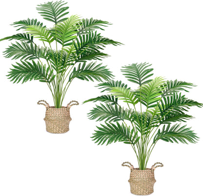 2Pcs 28" Fake Palm Trees, Artificial Floor Plants in Woven Baskets | Arrange together for a fuller green corner or separate beside sofas and beds to carry a coordinated boho look across rooms