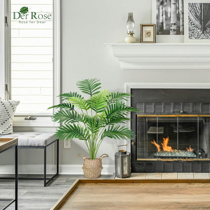 2Pcs 28" Fake Palm Trees, Artificial Floor Plants in Woven Baskets | Arrange together for a fuller green corner or separate beside sofas and beds to carry a coordinated boho look across rooms