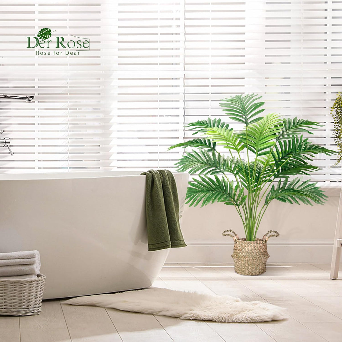 2Pcs 28" Fake Palm Trees, Artificial Floor Plants in Woven Baskets | Arrange together for a fuller green corner or separate beside sofas and beds to carry a coordinated boho look across rooms