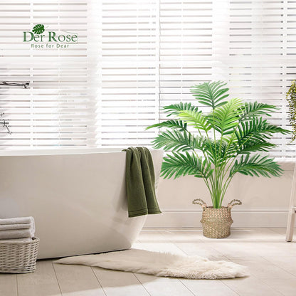 2Pcs 28" Fake Palm Trees, Artificial Floor Plants in Woven Baskets | Arrange together for a fuller green corner or separate beside sofas and beds to carry a coordinated boho look across rooms