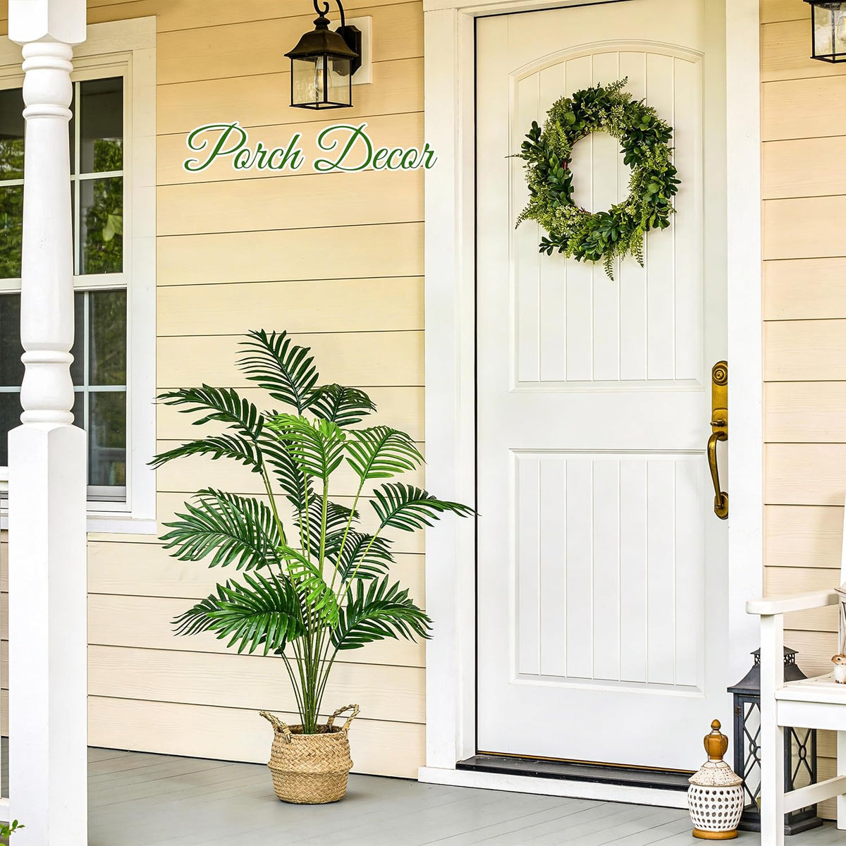 2Pcs 28" Fake Palm Trees, Artificial Floor Plants in Woven Baskets | Arrange together for a fuller green corner or separate beside sofas and beds to carry a coordinated boho look across rooms