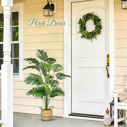 2Pcs 28" Fake Palm Trees, Artificial Floor Plants in Woven Baskets | Arrange together for a fuller green corner or separate beside sofas and beds to carry a coordinated boho look across rooms