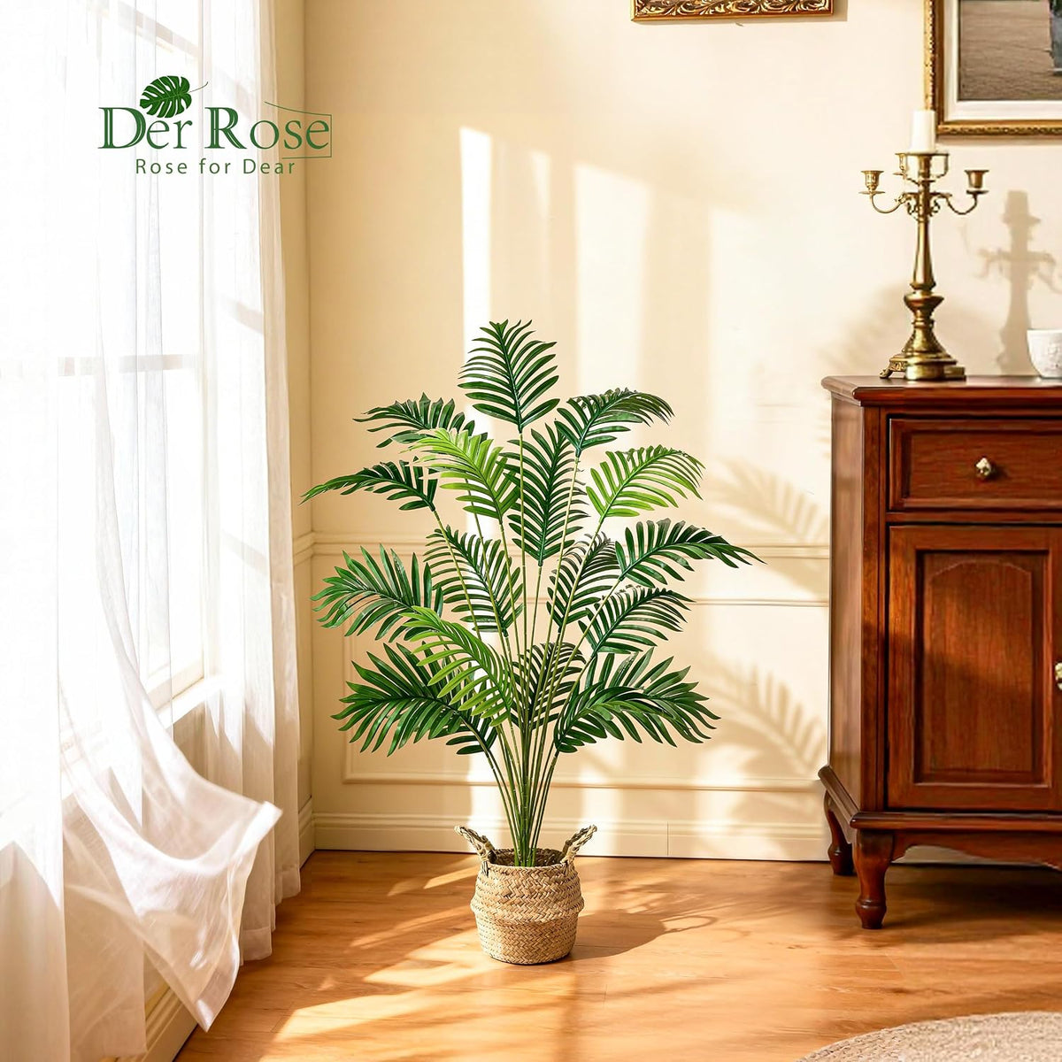 2Pcs 28" Fake Palm Trees, Artificial Floor Plants in Woven Baskets | Arrange together for a fuller green corner or separate beside sofas and beds to carry a coordinated boho look across rooms