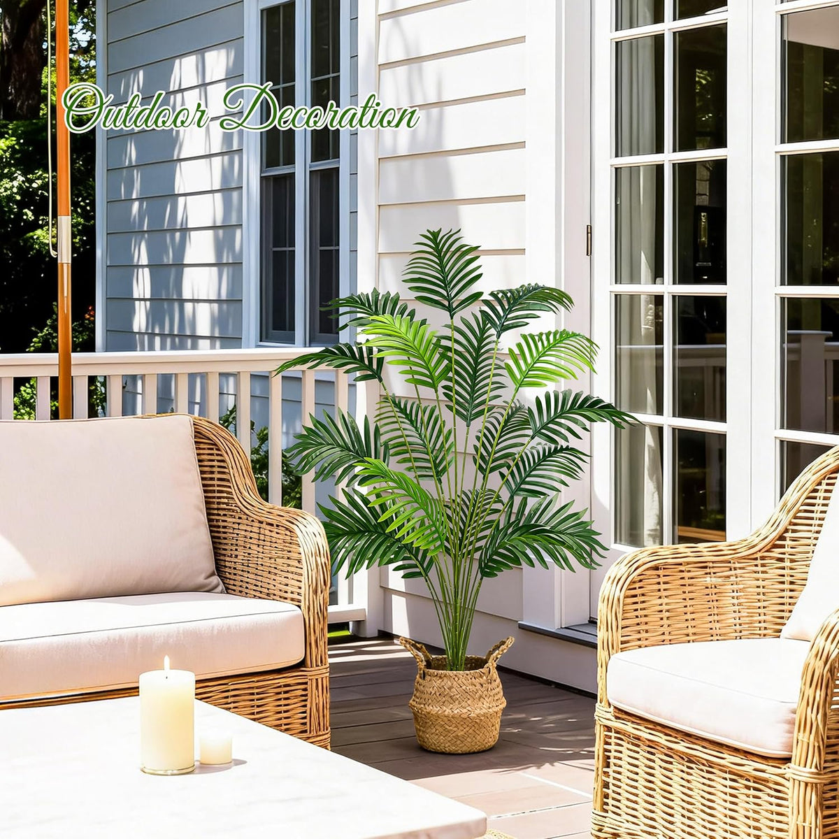 2Pcs 28" Fake Palm Trees, Artificial Floor Plants in Woven Baskets | Arrange together for a fuller green corner or separate beside sofas and beds to carry a coordinated boho look across rooms