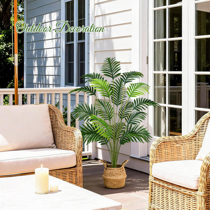 2Pcs 28" Fake Palm Trees, Artificial Floor Plants in Woven Baskets | Arrange together for a fuller green corner or separate beside sofas and beds to carry a coordinated boho look across rooms