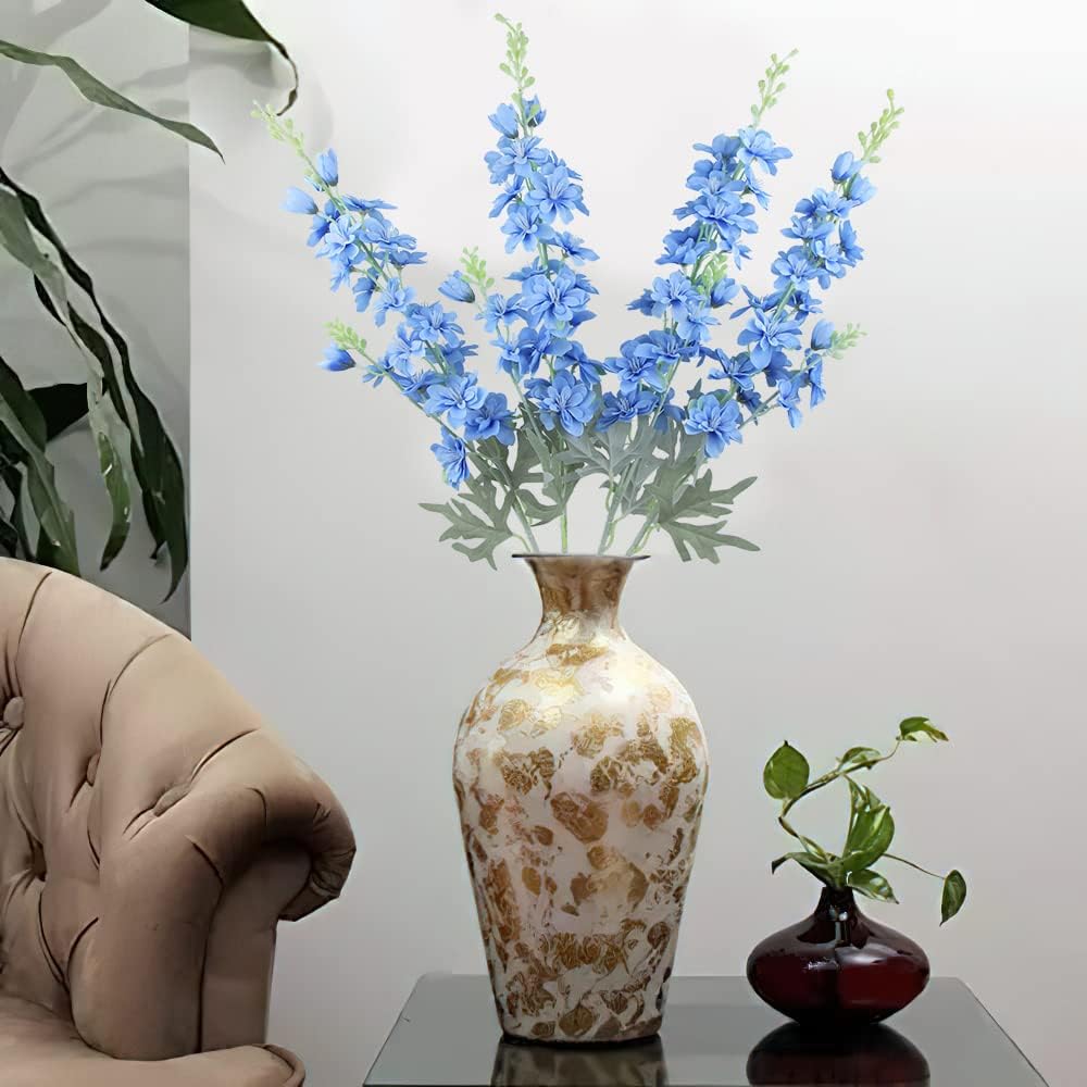 Blue Silk Larkspur Flowers 4pcs Artificial Delphinium Faux Snapdragon Long Stem Fake Plant Spray Arrangement for Home Decor Indoor Outdoor Office Garden Wedding Table Vase Decor (Blue)