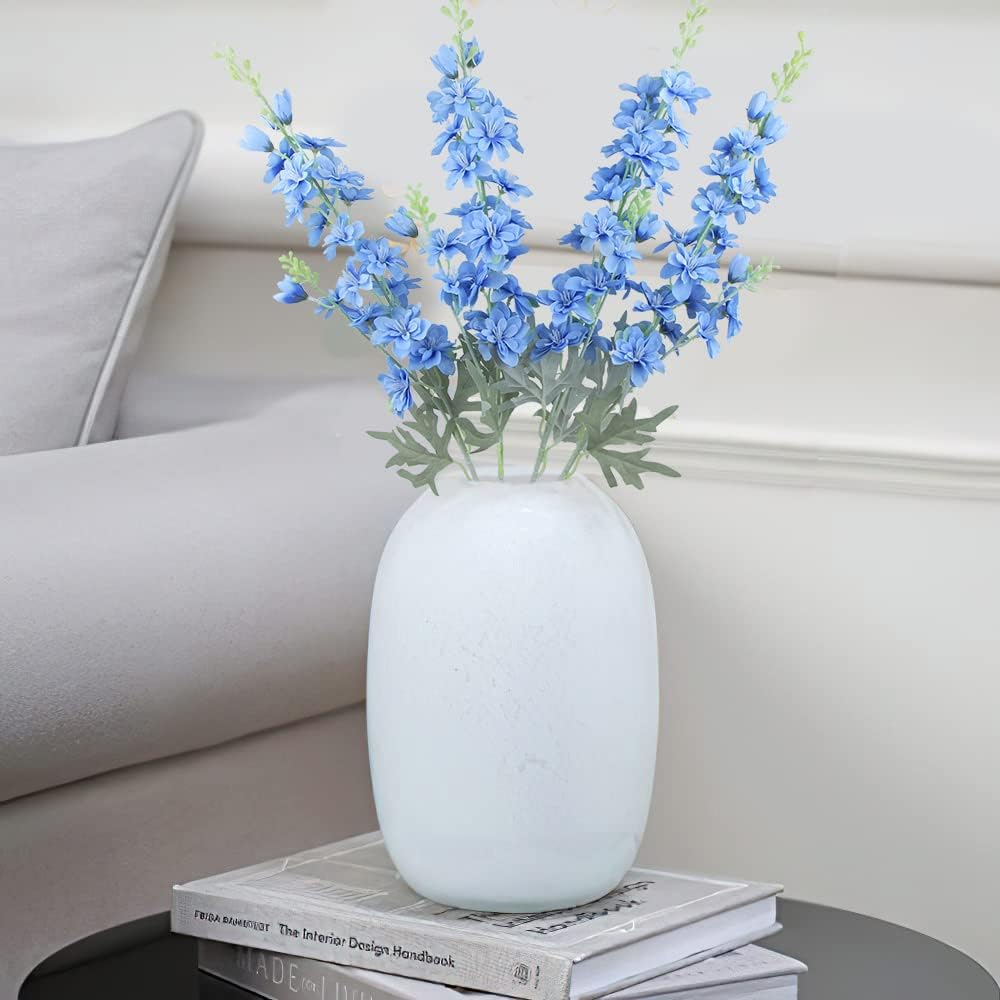 Blue Silk Larkspur Flowers 4pcs Artificial Delphinium Faux Snapdragon Long Stem Fake Plant Spray Arrangement for Home Decor Indoor Outdoor Office Garden Wedding Table Vase Decor (Blue)