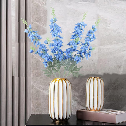 Blue Silk Larkspur Flowers 4pcs Artificial Delphinium Faux Snapdragon Long Stem Fake Plant Spray Arrangement for Home Decor Indoor Outdoor Office Garden Wedding Table Vase Decor (Blue)