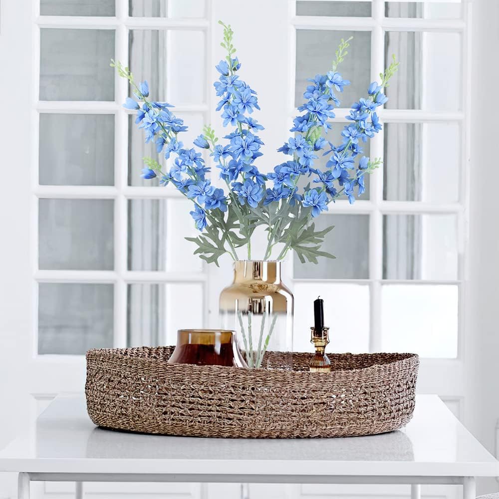 Blue Silk Larkspur Flowers 4pcs Artificial Delphinium Faux Snapdragon Long Stem Fake Plant Spray Arrangement for Home Decor Indoor Outdoor Office Garden Wedding Table Vase Decor (Blue)