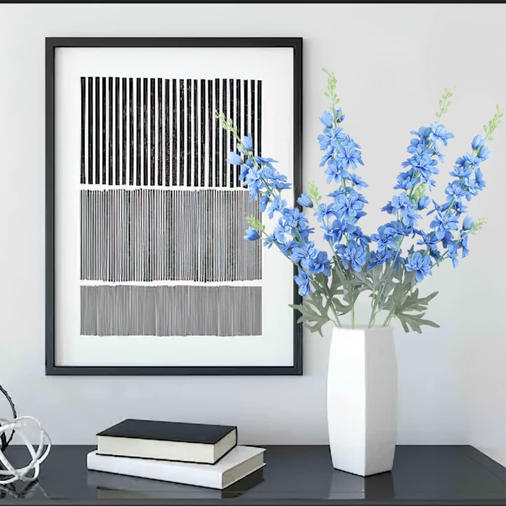 Blue Silk Larkspur Flowers 4pcs Artificial Delphinium Faux Snapdragon Long Stem Fake Plant Spray Arrangement for Home Decor Indoor Outdoor Office Garden Wedding Table Vase Decor (Blue)