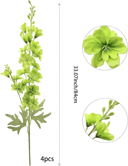 Blue Silk Larkspur Flowers 4pcs Artificial Delphinium Faux Snapdragon Long Stem Fake Plant Spray Arrangement for Home Decor Indoor Outdoor Office Garden Wedding Table Vase Decor (Blue)