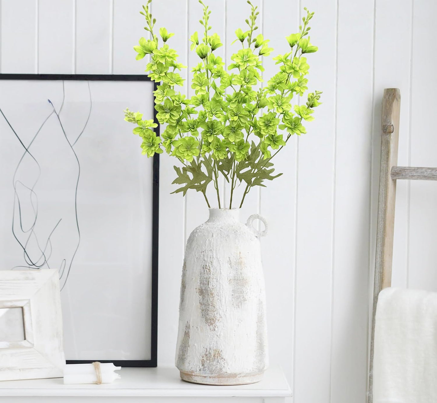Blue Silk Larkspur Flowers 4pcs Artificial Delphinium Faux Snapdragon Long Stem Fake Plant Spray Arrangement for Home Decor Indoor Outdoor Office Garden Wedding Table Vase Decor (Blue)