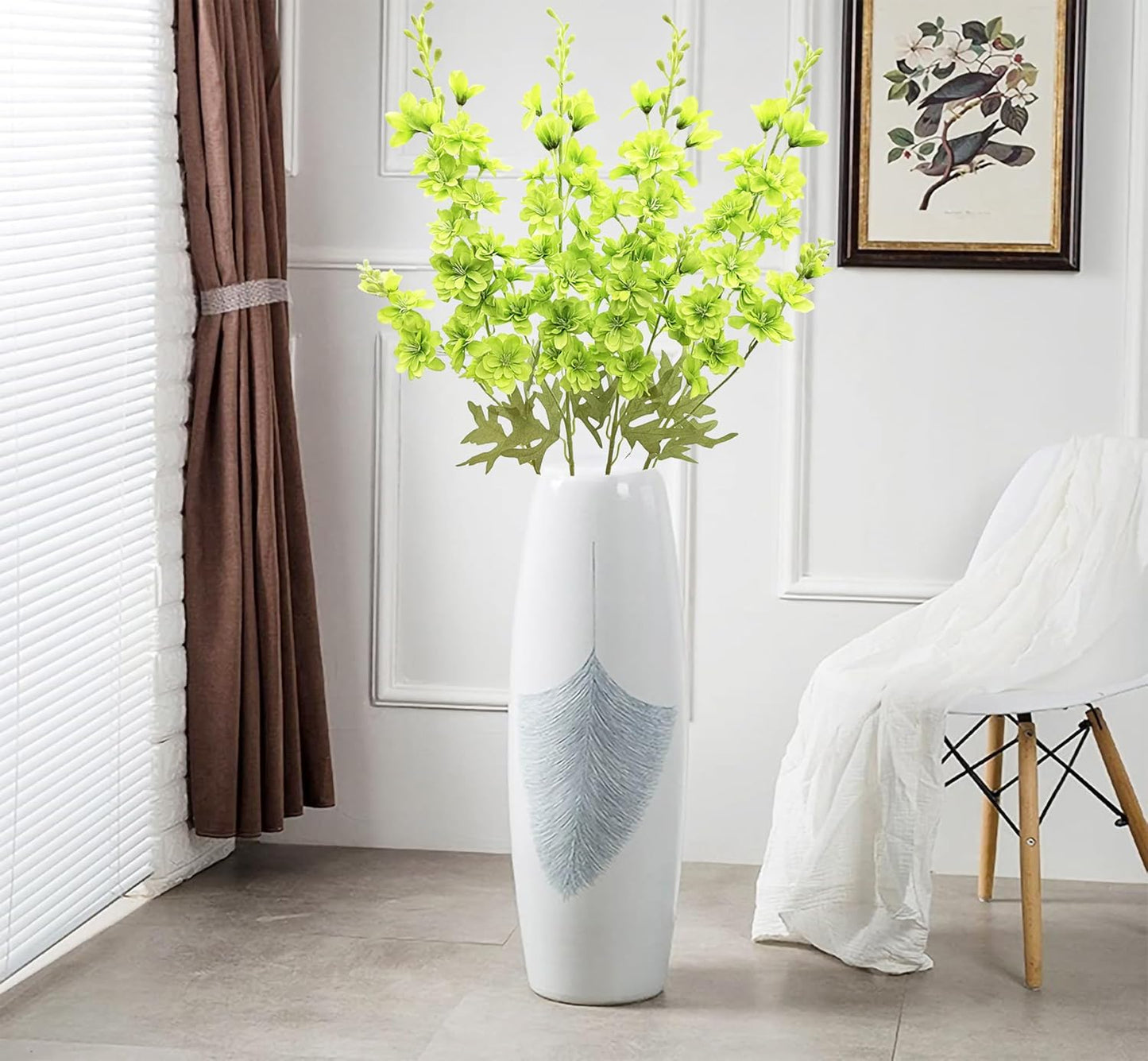 Blue Silk Larkspur Flowers 4pcs Artificial Delphinium Faux Snapdragon Long Stem Fake Plant Spray Arrangement for Home Decor Indoor Outdoor Office Garden Wedding Table Vase Decor (Blue)