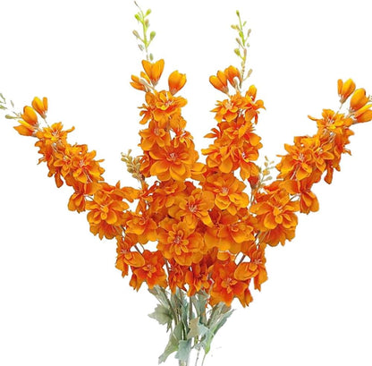 Blue Silk Larkspur Flowers 4pcs Artificial Delphinium Faux Snapdragon Long Stem Fake Plant Spray Arrangement for Home Decor Indoor Outdoor Office Garden Wedding Table Vase Decor (Blue)