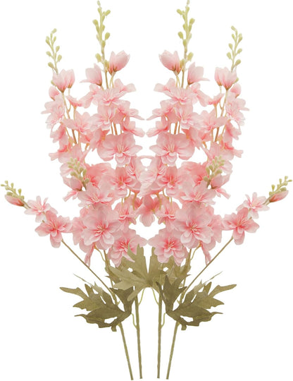 Blue Silk Larkspur Flowers 4pcs Artificial Delphinium Faux Snapdragon Long Stem Fake Plant Spray Arrangement for Home Decor Indoor Outdoor Office Garden Wedding Table Vase Decor (Blue)