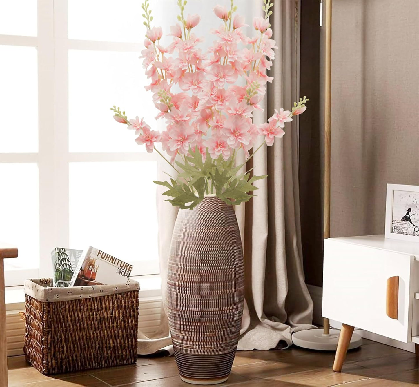 Blue Silk Larkspur Flowers 4pcs Artificial Delphinium Faux Snapdragon Long Stem Fake Plant Spray Arrangement for Home Decor Indoor Outdoor Office Garden Wedding Table Vase Decor (Blue)