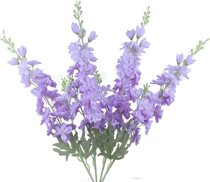 Blue Silk Larkspur Flowers 4pcs Artificial Delphinium Faux Snapdragon Long Stem Fake Plant Spray Arrangement for Home Decor Indoor Outdoor Office Garden Wedding Table Vase Decor (Blue)